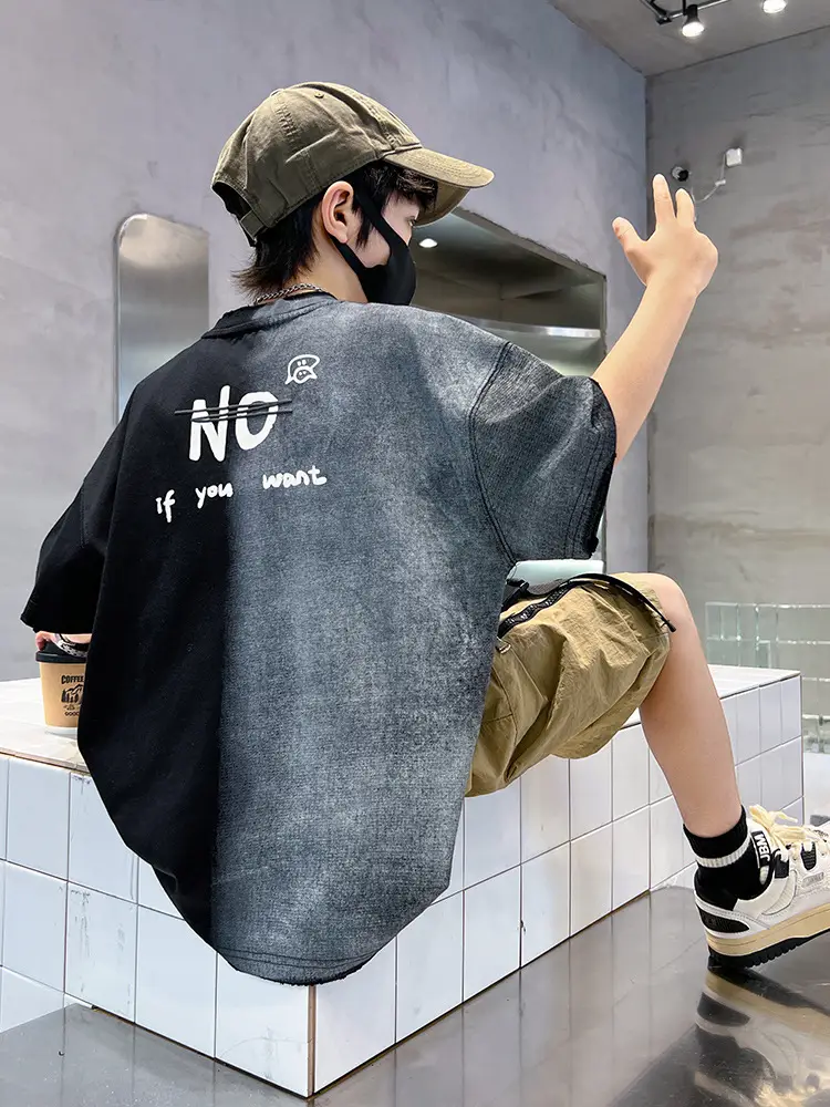 Summer Boys Gradient Letter T-Shirt New Kids Clothing