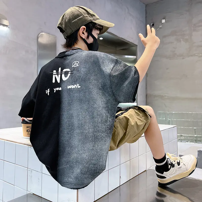 Summer Boys Gradient Letter T-Shirt New Kids Clothing — feature 3
