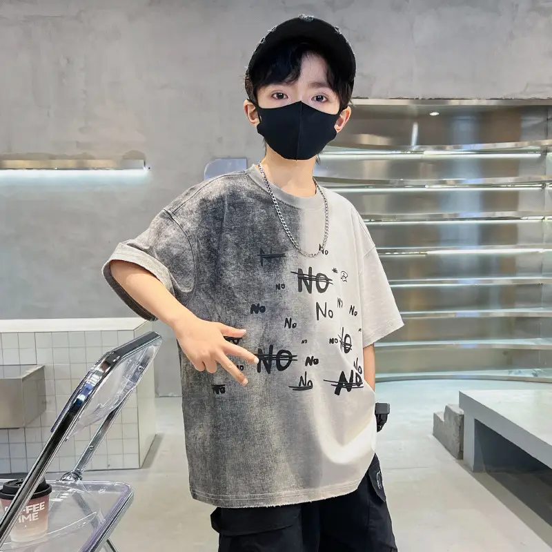 Summer Boys Gradient Letter T-Shirt New Kids Clothing — feature 4