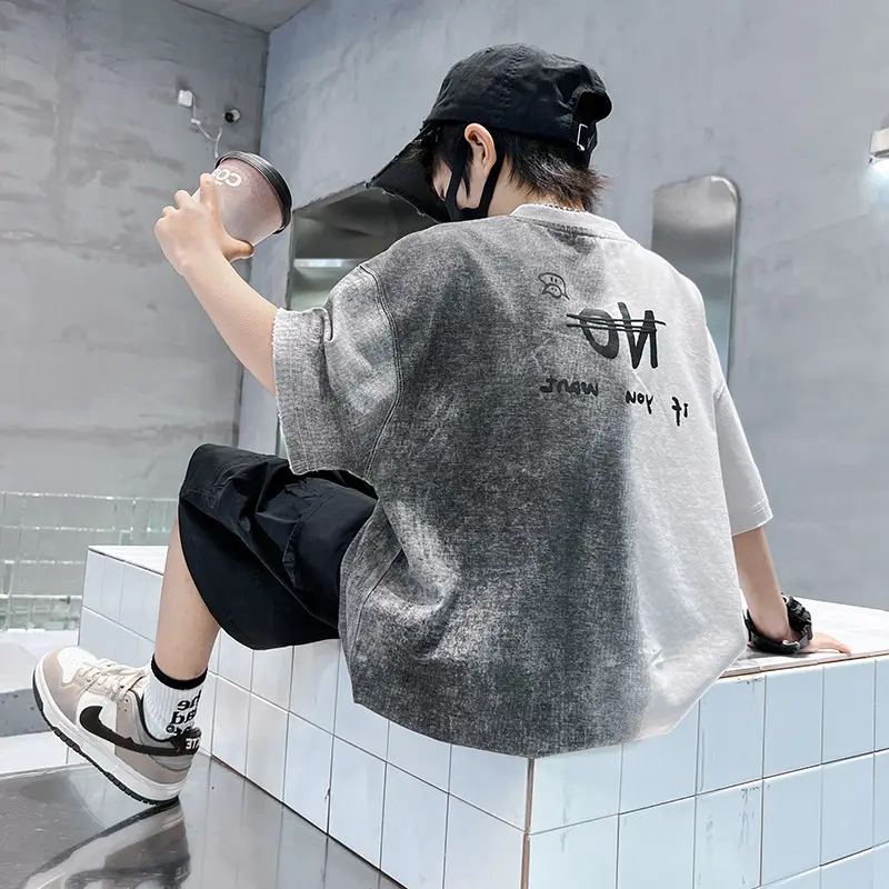 Summer Boys Gradient Letter T-Shirt New Kids Clothing — feature 7