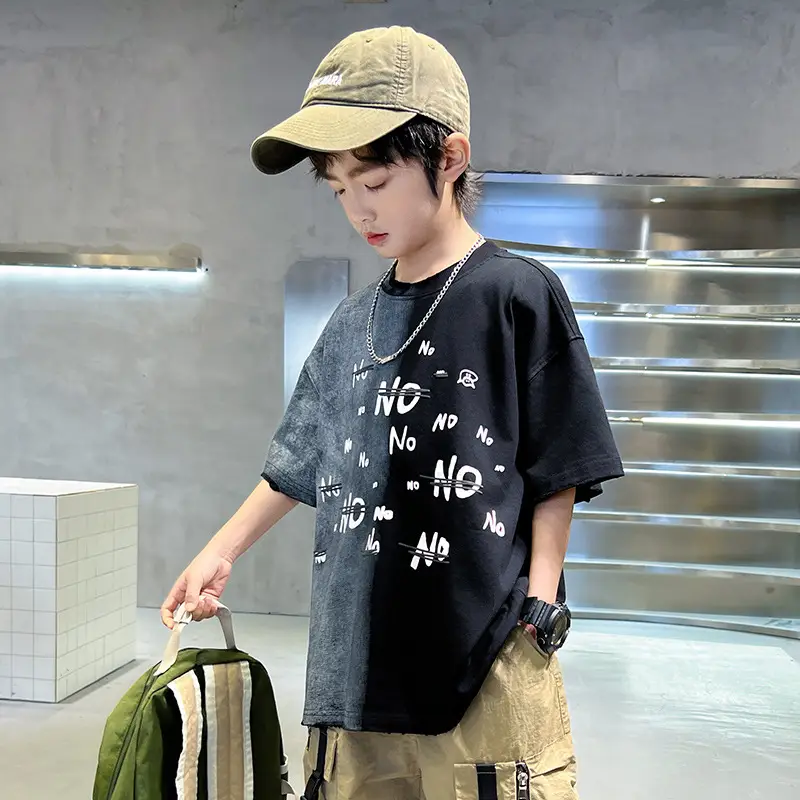 Summer Boys Gradient Letter T-Shirt New Kids Clothing — feature 8