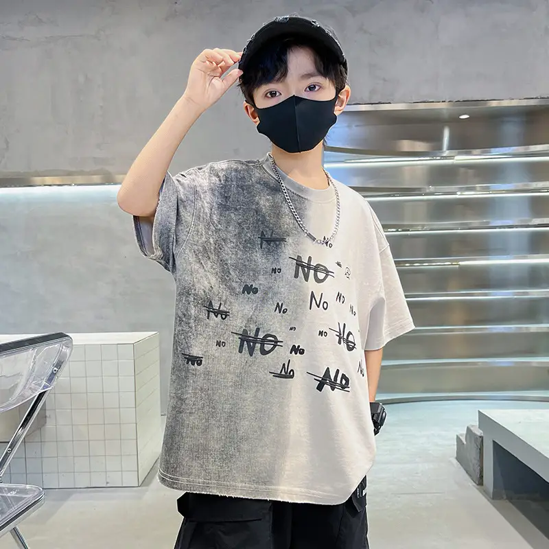 Summer Boys Gradient Letter T-Shirt New Kids Clothing