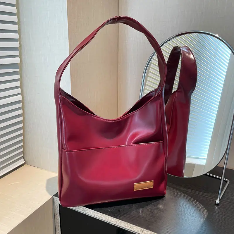 Red Leather Shoulder Bag for Women Large Capacity - Image 5