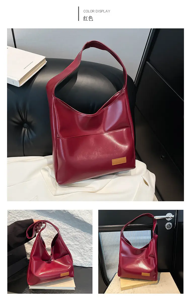 Red Leather Shoulder Bag for Women Large Capacity — feature 21