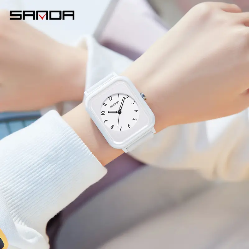 Sanda White Square Quartz Watch for Men Women