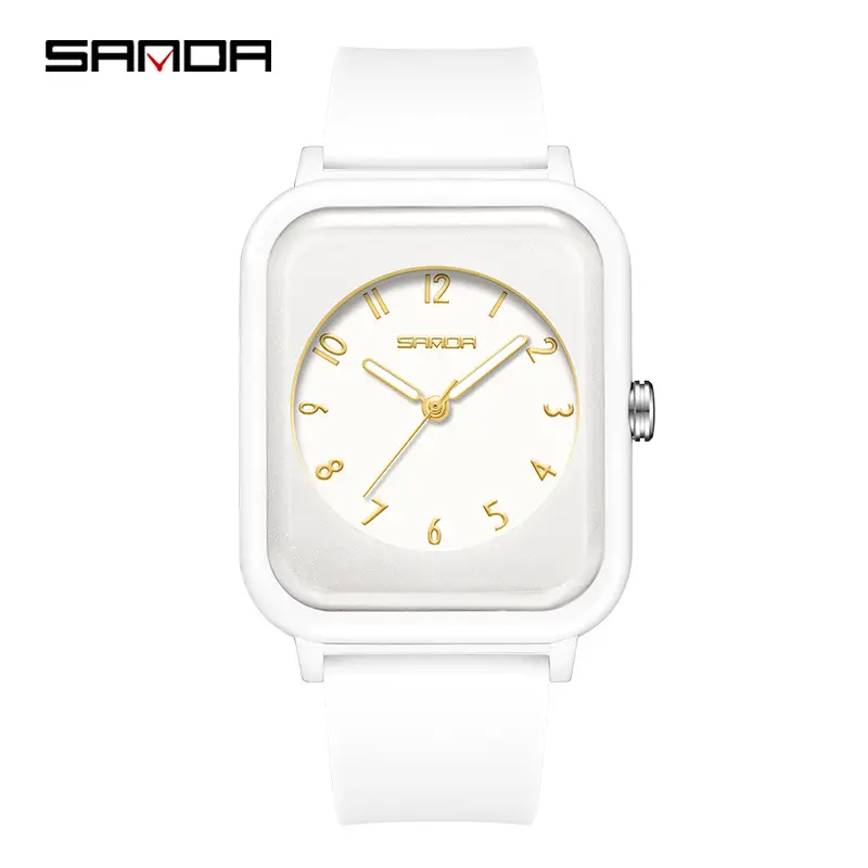 Sanda White Square Quartz Watch for Men Women