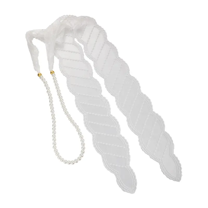 Elegant Pearl Lace Hair Belt Necklace Women's 2025 Scarf Belt South Korea - Image 5