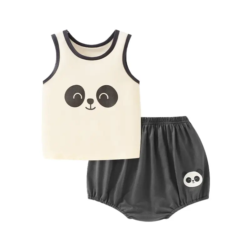 Kids Cotton Vest Shorts Set with Cute Face Design - Image 6