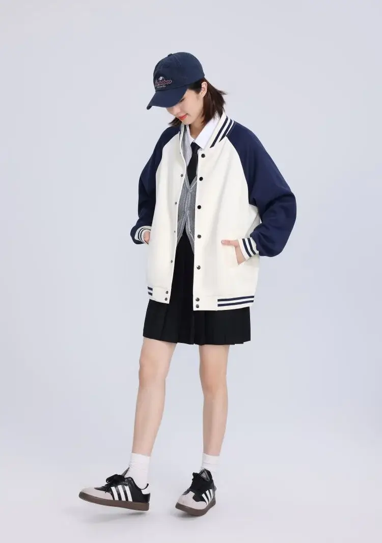 Women Green White Baseball Jacket College Uniform — feature 11