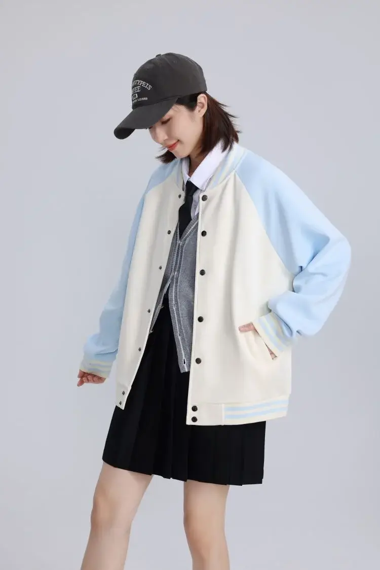 Women Green White Baseball Jacket College Uniform — feature 6