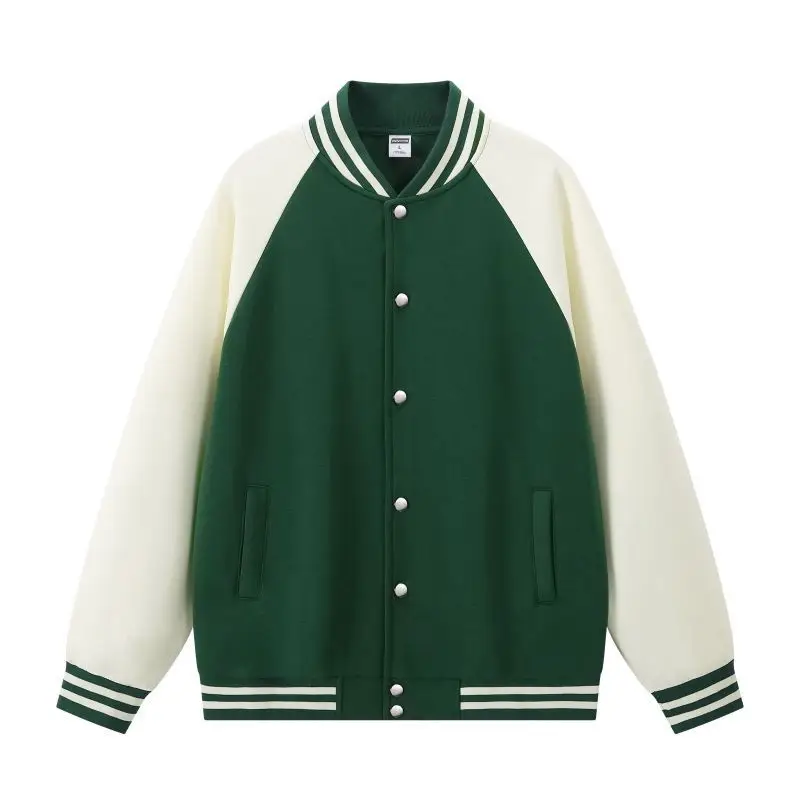Women Green White Baseball Jacket College Uniform
