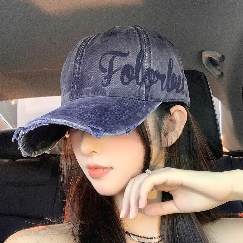 Women's Blue Graffiti Baseball Cap with Ripped Design - Image 7