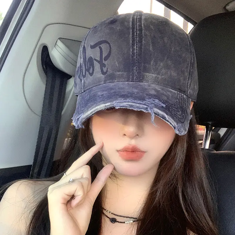 Women's Blue Graffiti Baseball Cap with Ripped Design - Image 9