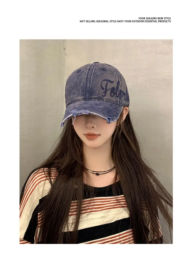 Women's Blue Graffiti Baseball Cap with Ripped Design — feature 6