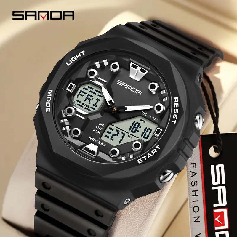 Sanda Black Digital Alarm Watch for Men Women Waterproof Sports Wear - Image 18