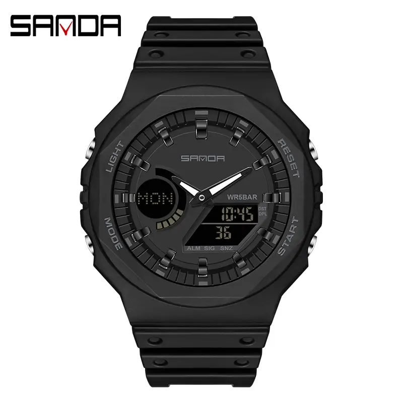 Sanda Black Digital Alarm Watch for Men Women Waterproof Sports Wear - Image 10