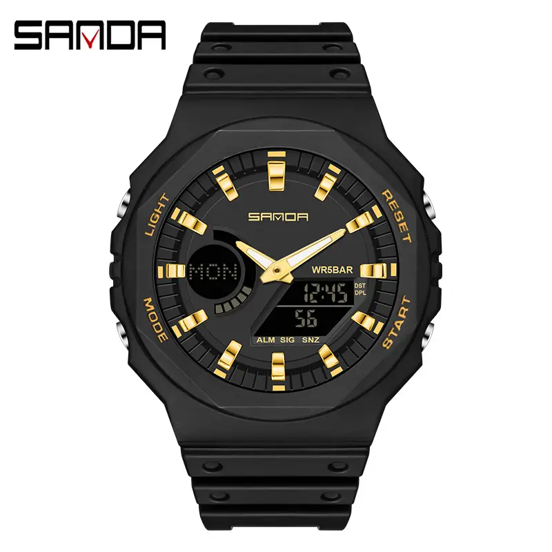 Sanda Black Digital Alarm Watch for Men Women Waterproof Sports Wear - Image 12