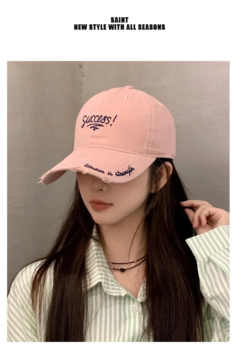 Women's Embroidered Hole Cap Sun Hat with Success Design — feature 2