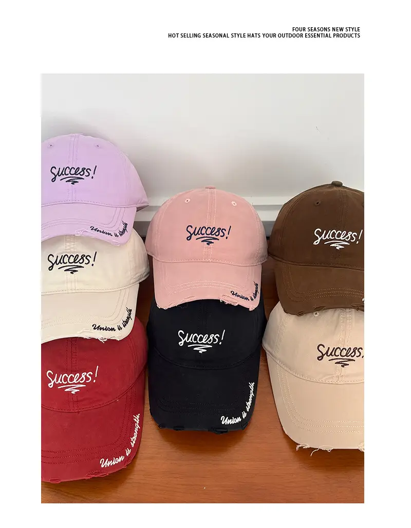 Women's Embroidered Hole Cap Sun Hat with Success Design — feature 5