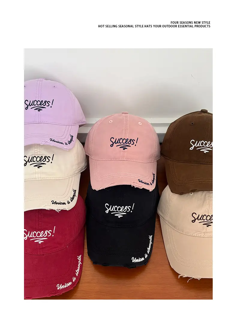 Women's Embroidered Hole Cap Sun Hat with Success Design — feature 6