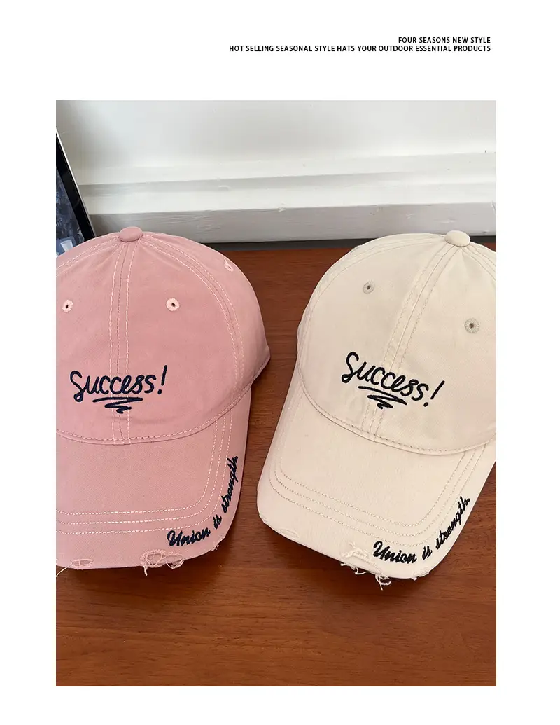Women's Embroidered Hole Cap Sun Hat with Success Design — feature 7