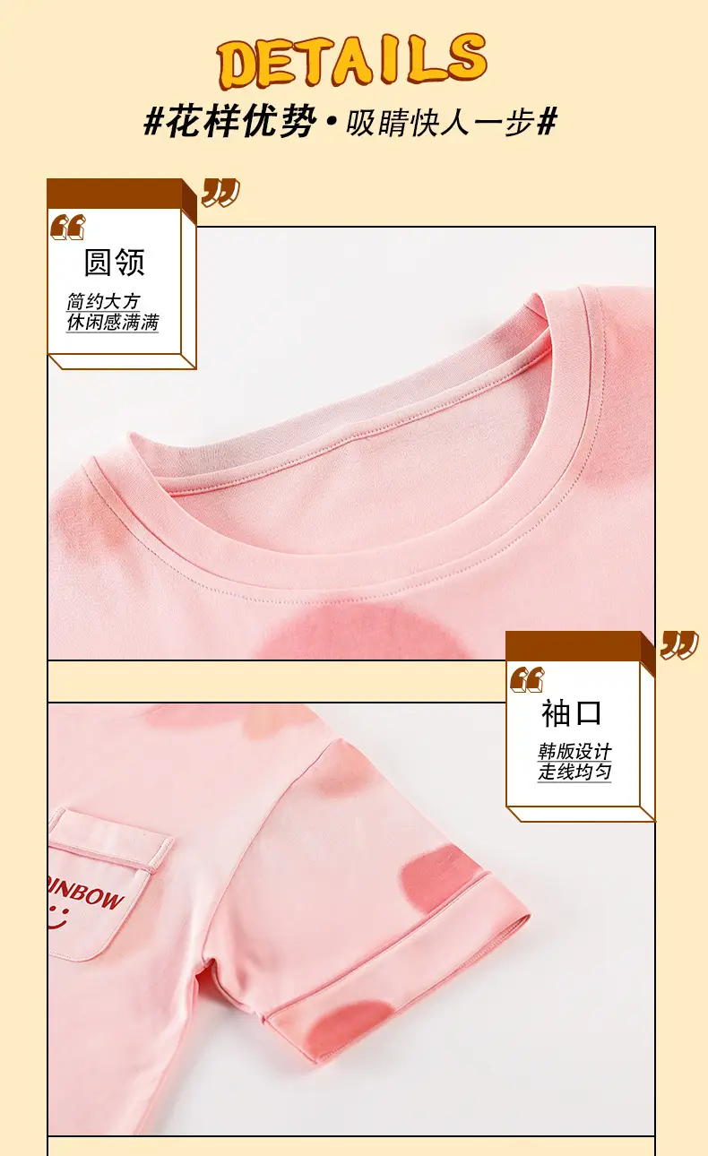 100% Cotton Pajamas Women's Spring and Summer Short-sleeved Cropped Pants Korean Style Cartoon Women's Thin Home Clothes Cotton suit — feature 5