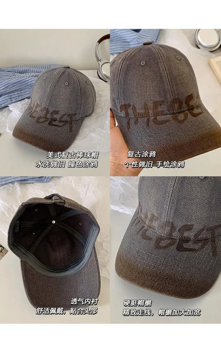 American Style Retro Washed Old Letter Baseball Cap for Men — feature 6