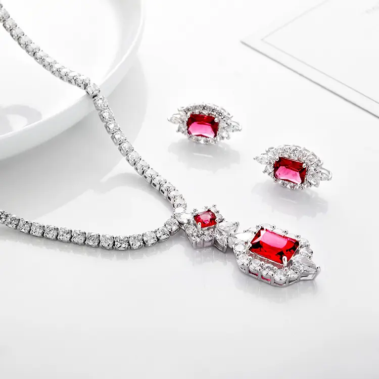 Star Love Bridal Zircon Necklace Set Gold Silver