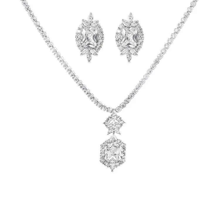 Star Love Bridal Zircon Necklace Set Gold Silver