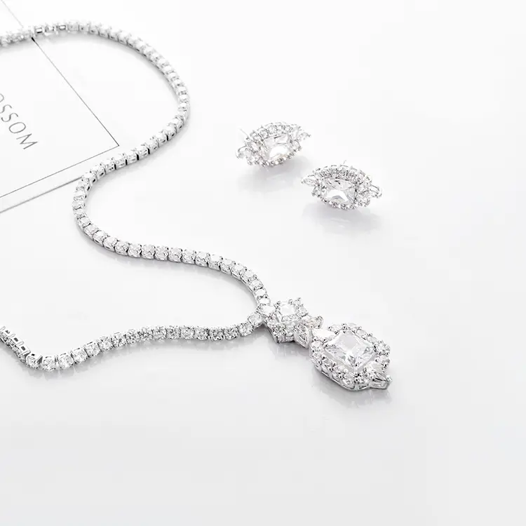 Star Love Bridal Zircon Necklace Set Gold Silver