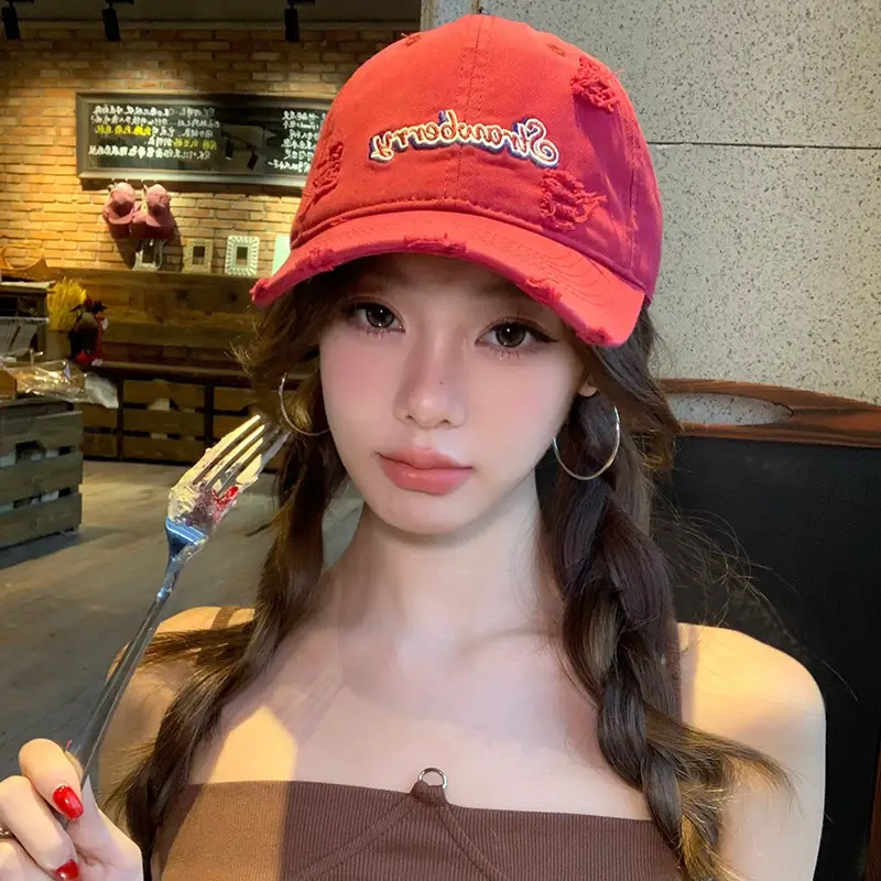 Red Letter Embroidered Hole Baseball Cap Women's 2025 Spring New Increase Deepened Cap Big Head Wai Hat - Image 10