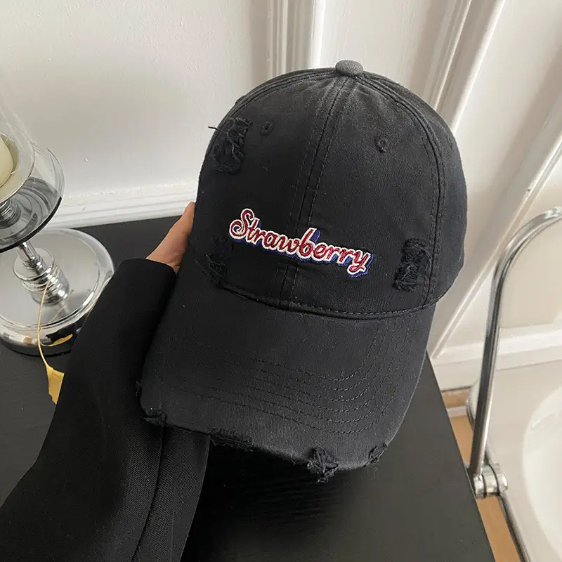 Red Letter Embroidered Hole Baseball Cap Women's 2025 Spring New Increase Deepened Cap Big Head Wai Hat - Image 2