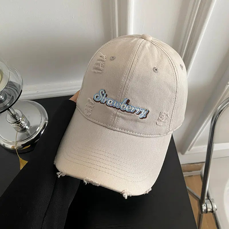 Red Letter Embroidered Hole Baseball Cap Women's 2025 Spring New Increase Deepened Cap Big Head Wai Hat - Image 3