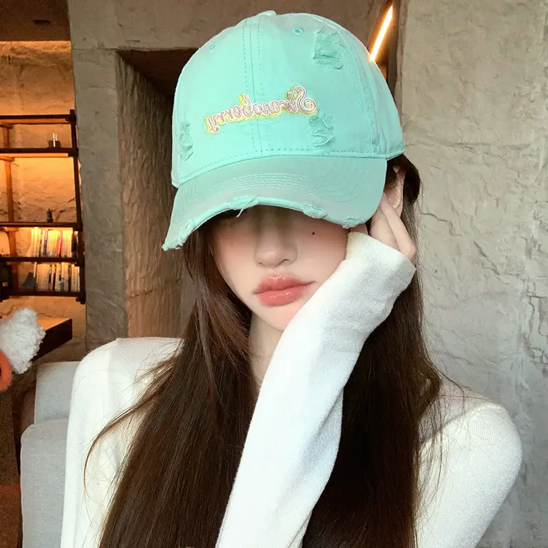 Red Letter Embroidered Hole Baseball Cap Women's 2025 Spring New Increase Deepened Cap Big Head Wai Hat - Image 4