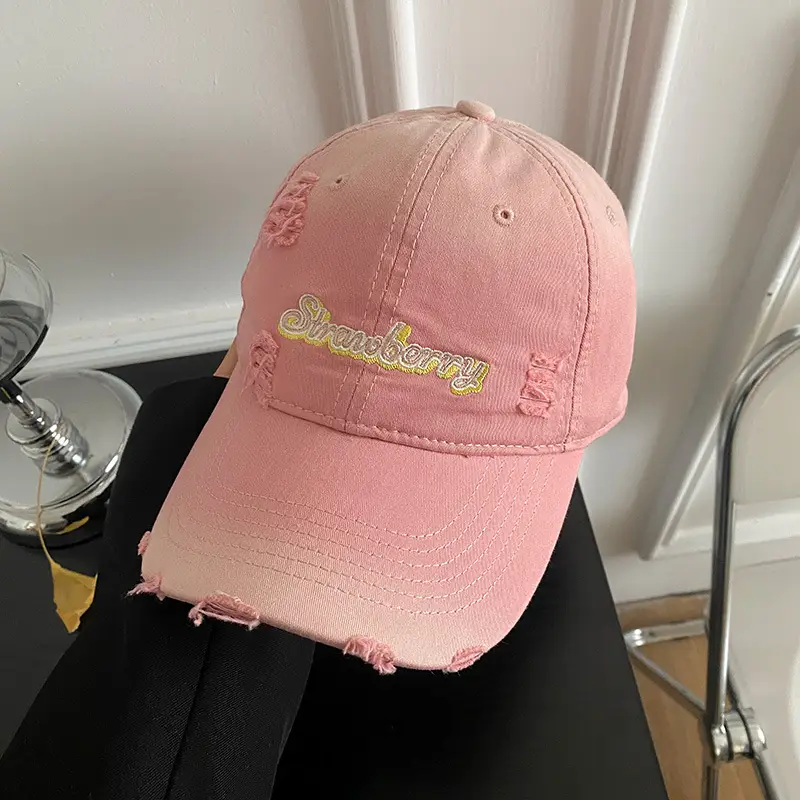 Red Letter Embroidered Hole Baseball Cap Women's 2025 Spring New Increase Deepened Cap Big Head Wai Hat - Image 5