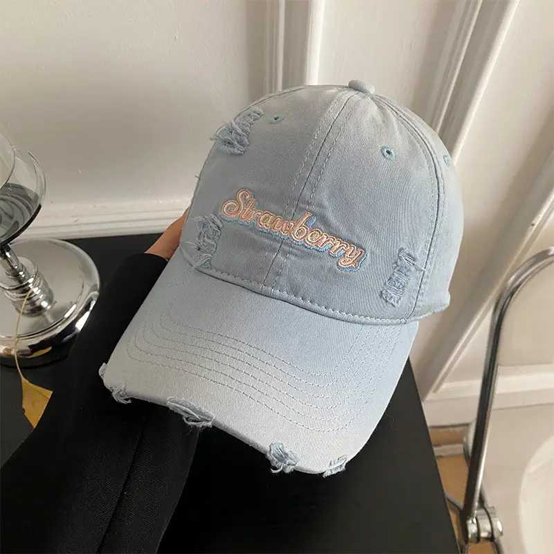 Red Letter Embroidered Hole Baseball Cap Women's 2025 Spring New Increase Deepened Cap Big Head Wai Hat - Image 6