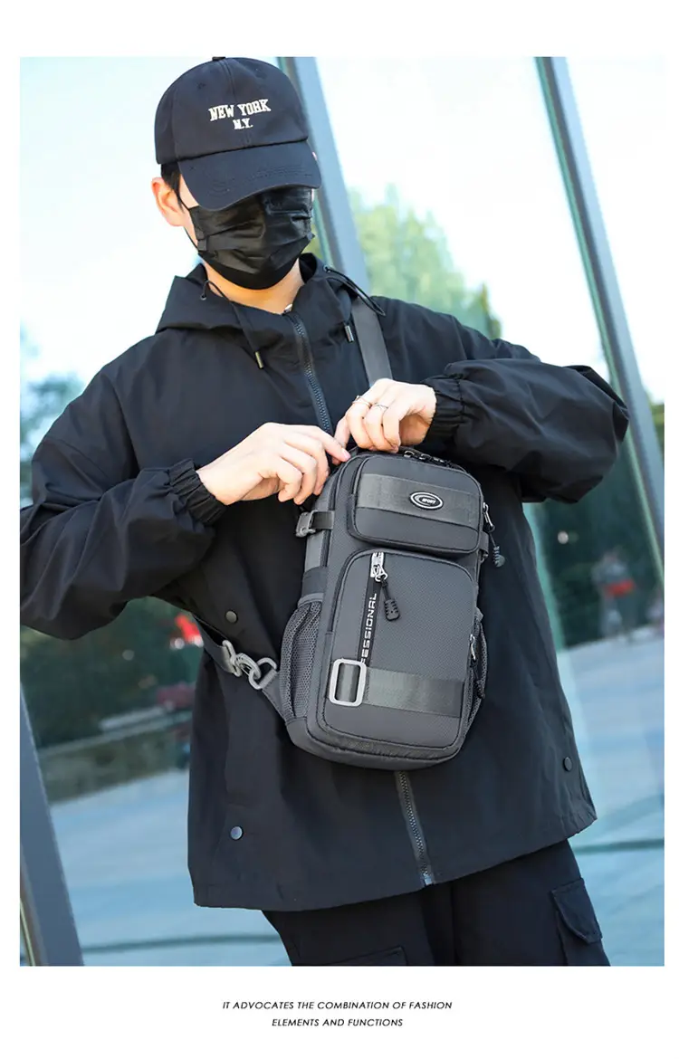 Men's Large Black Travel Chest Bag 24H Transit — feature 17