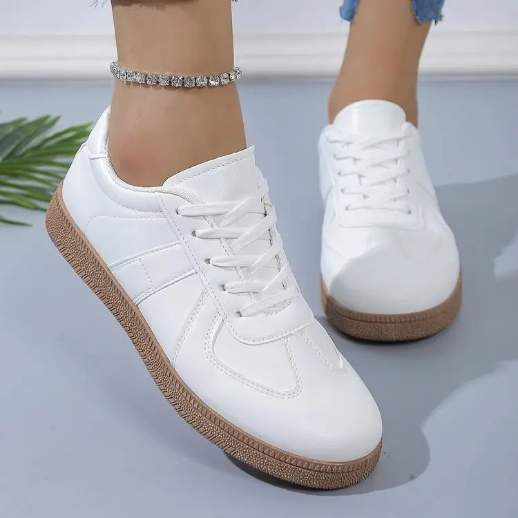 Cross-Border New Style Lace-Up White Sneakers, Soft-Soled Running Shoes, Versatile Non-Slip Casual High-Heeled Shoes, Soft Leather Forrest Gump Shoes