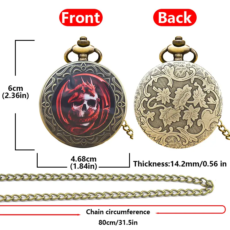 Classic Retro Skull Ceramic Pocket Watch with Chain - Image 3