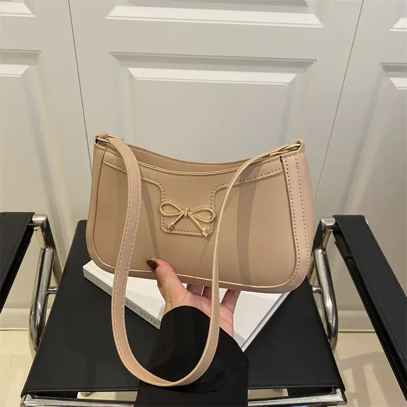 Women's Tan Bow Shoulder Bag 2025 New Style - Image 4