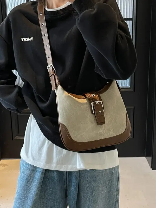 Women's Large Capacity Shoulder Crossbody Bag Korean Style Brown Grey - Image 7