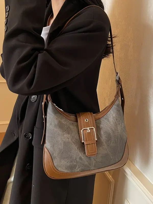 Women's Large Capacity Shoulder Crossbody Bag Korean Style Brown Grey - Image 8