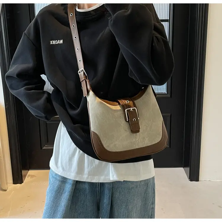 Women's Large Capacity Shoulder Crossbody Bag Korean Style Brown Grey — feature 10