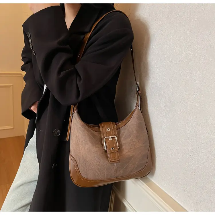Women's Large Capacity Shoulder Crossbody Bag Korean Style Brown Grey — feature 16
