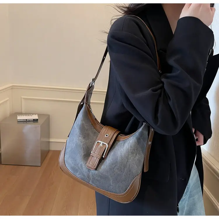 Women's Large Capacity Shoulder Crossbody Bag Korean Style Brown Grey — feature 17