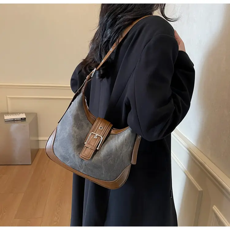 Women's Large Capacity Shoulder Crossbody Bag Korean Style Brown Grey — feature 18