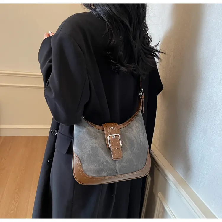 Women's Large Capacity Shoulder Crossbody Bag Korean Style Brown Grey — feature 19