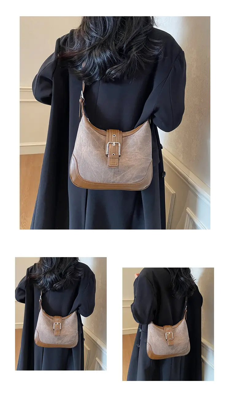 Women's Large Capacity Shoulder Crossbody Bag Korean Style Brown Grey — feature 21