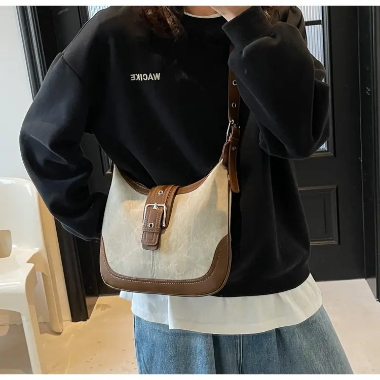 Women's Large Capacity Shoulder Crossbody Bag Korean Style Brown Grey — feature 8