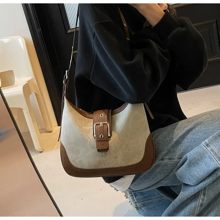 Women's Large Capacity Shoulder Crossbody Bag Korean Style Brown Grey — feature 9